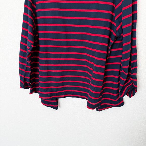 [Olivia Moon] Red Navy Striped Open Front Knit Blazer Jacket 3/4 Sleeves Size XL - Picture 5 of 11
